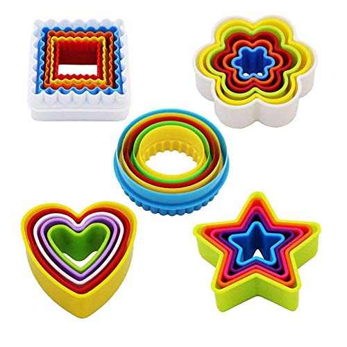 LHKJ Cortadores de Galletas de plástico con Formas de corazón, Estrella y Flor ect para Galletas, Moldes para Cortar Galletas - 25 Piezas