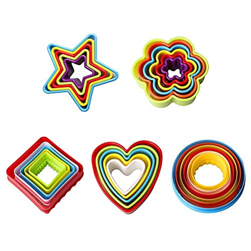 LHKJ Cortadores de Galletas de plástico con Formas de corazón, Estrella y Flor ect para Galletas, Moldes para Cortar Galletas - 25 Piezas