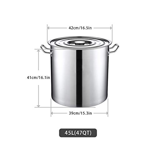 LIANGXX Inoxidable Ollas Grandes con Tapa-Pulido Espejo Olla 18L - Pesada Sopa de Olla Grande Crisol de Cocinar con la Tapa - Utensilios de Cocina Saludable Inducción Olla (Size : 45L(47QT))