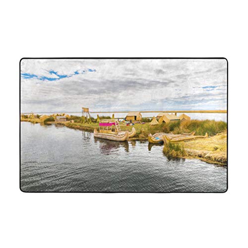 LiBei Alfombrilla de baño,Antideslizante,Barco de caña Tradicional Lago Titicaca Perú Puno Uros Capa Natural sobre el Paisaje Alfombra de Ducha 75cmx45cm