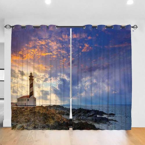 LiBei Cortina Opacas con Ojales,Cap De Favaritx Sunset Lighthouse Cape en Mahón en Las Islas Baleares España Costa,Cortinas de Dormitorio y Salón Térmicas Aislantes，2 Piezas(260cmx180cm)