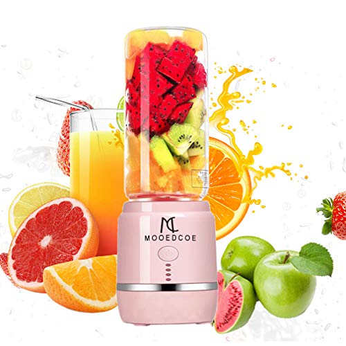 Licuadora Portátil, Mooedcoe Mini Batidora de Vaso con 6 Cuchillas 400ml, Poderoso Licuadora Manual Copa de Jucier Recargable USB 4000 mAh Eléctrico de Hielo Frutas, FDA/BPA Gratis