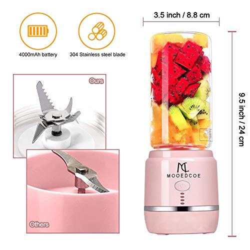 Licuadora Portátil, Mooedcoe Mini Batidora de Vaso con 6 Cuchillas 400ml, Poderoso Licuadora Manual Copa de Jucier Recargable USB 4000 mAh Eléctrico de Hielo Frutas, FDA/BPA Gratis