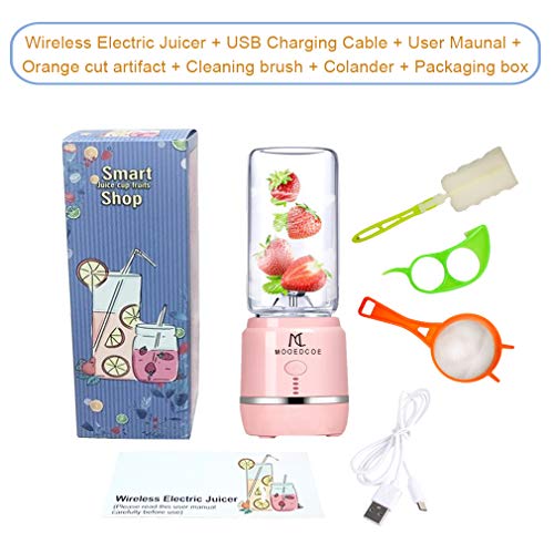 Licuadora Portátil, Mooedcoe Mini Batidora de Vaso con 6 Cuchillas 400ml, Poderoso Licuadora Manual Copa de Jucier Recargable USB 4000 mAh Eléctrico de Hielo Frutas, FDA/BPA Gratis