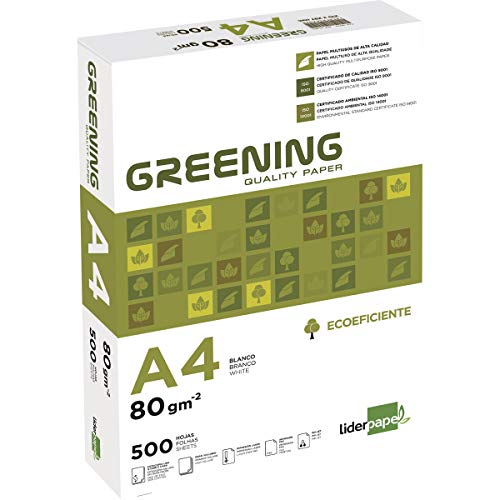 Liderpapel - Papel Fotocopiadora Greening Din A4 80 Gramos Caja de 5 Paquetes de 500 Hojas