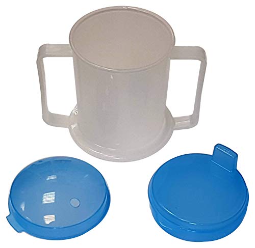 Life Healthcare - Taza para adultos discapacitados con asas de fácil agarre, boquilla antisalpicaduras y tapa de viaje