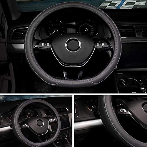 Lifetooler Cubierta del volante Tipo D Protector universal de fondo plano del volante de coche Hombres Mujeres 38cm(15") Accesorios interiores de PU (gris)