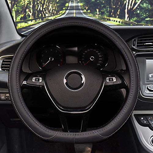 Lifetooler Cubierta del volante Tipo D Protector universal de fondo plano del volante de coche Hombres Mujeres 38cm(15") Accesorios interiores de PU (gris)