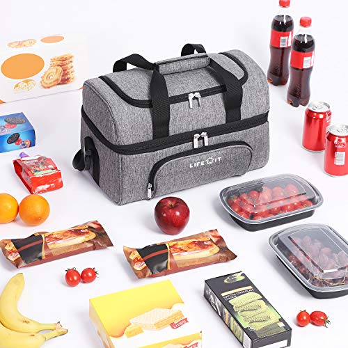 Lifewit 24can Nevera Portatil Bolsa Térmica Comida Doble Capa Porta Alimentos de Refrigeración Aislamiento Bolsa con Correa Ajustable para Picnics, Playa, Soporte, Camping, Gris