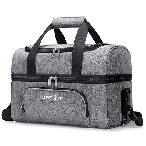 Lifewit 24can Nevera Portatil Bolsa Térmica Comida Doble Capa Porta Alimentos de Refrigeración Aislamiento Bolsa con Correa Ajustable para Picnics, Playa, Soporte, Camping, Gris