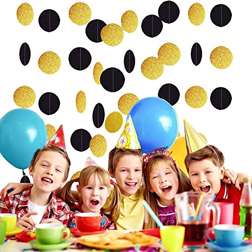 Lifreer - 5 piezas de pancarta negra con purpurina dorada, guirnalda de puntos circulares, banderines colgantes, decoración de fondo para cumpleaños, decoraciones para bodas