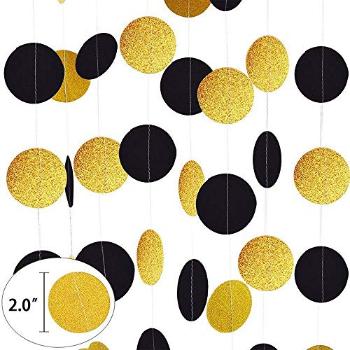 Lifreer - 5 piezas de pancarta negra con purpurina dorada, guirnalda de puntos circulares, banderines colgantes, decoración de fondo para cumpleaños, decoraciones para bodas