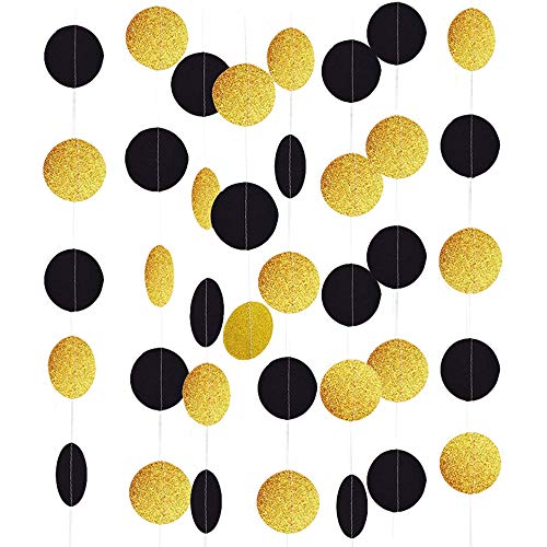 Lifreer - 5 piezas de pancarta negra con purpurina dorada, guirnalda de puntos circulares, banderines colgantes, decoración de fondo para cumpleaños, decoraciones para bodas