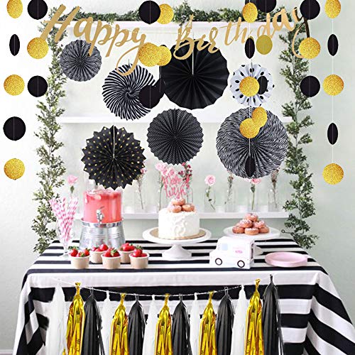 Lifreer - 5 piezas de pancarta negra con purpurina dorada, guirnalda de puntos circulares, banderines colgantes, decoración de fondo para cumpleaños, decoraciones para bodas