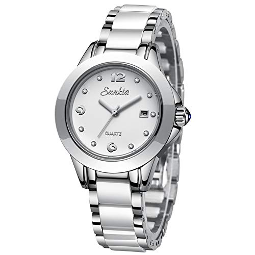 LIGE Relojes Mujeres Moda Impermeable Acero Inoxidable Ceramica Cuarzo Analógico Relojes Señoras Negocio Reloj de Pulsera para Niñas
