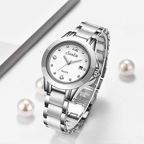 LIGE Relojes Mujeres Moda Impermeable Acero Inoxidable Ceramica Cuarzo Analógico Relojes Señoras Negocio Reloj de Pulsera para Niñas