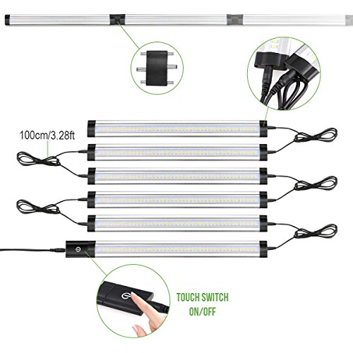 Lighting EVER Pack de 6 Luces LED 24W = 48W Fluorescente, 1800 Lúmenes, Accesorios Incluidos para Armario Vitrina Encimera, Blanco Cálido