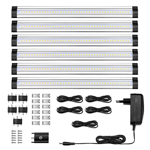 Lighting EVER Pack de 6 Luces LED 24W = 48W Fluorescente, 1800 Lúmenes, Accesorios Incluidos para Armario Vitrina Encimera, Blanco Cálido