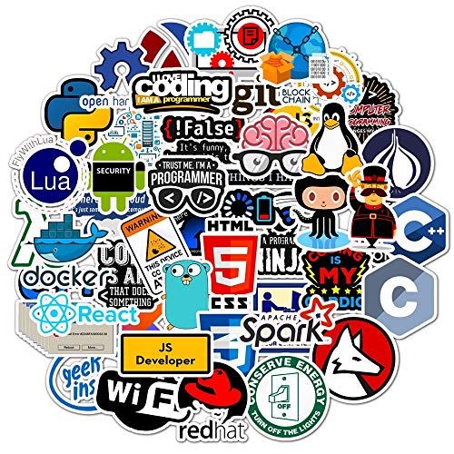 LIHUIO Pegatinas de programación Java JS PHP Docker Bitcoin HTML Cloud Language App Logo Pegatinas Divertidas para portátil Coche DIY Pegatinas 50 Piezas