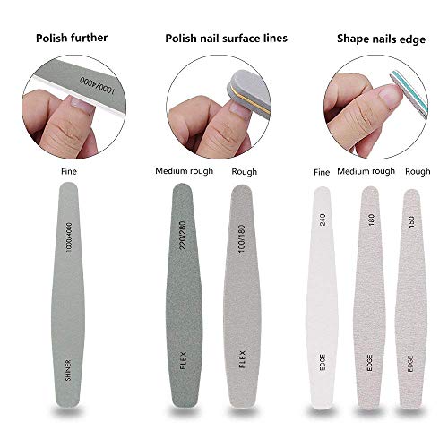Lima De uñas Profesional Gel Acrílico Limas uñas 100/150/180/220/240/280/1000/4000 grit Bloque de pulido Doble cara papel de lija esmerilado Pulido Manicura 6 Piezas