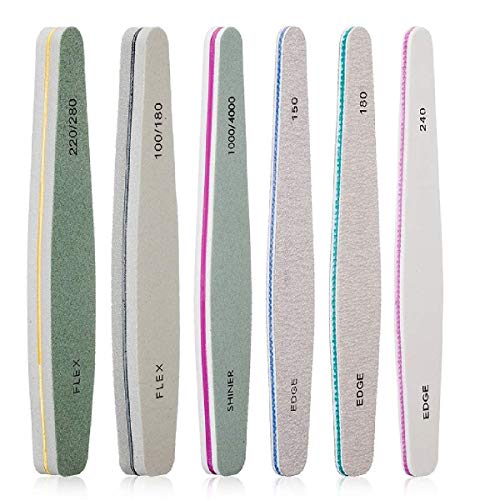 Lima De uñas Profesional Gel Acrílico Limas uñas 100/150/180/220/240/280/1000/4000 grit Bloque de pulido Doble cara papel de lija esmerilado Pulido Manicura 6 Piezas