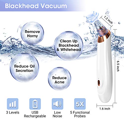 Limpiador de Poros, EIVOTOR Aspirador de Espinillas Puntos Negros Eléctrico USB Recargable Regalo 5 Kit Blackhead Remover 5 Cabezales y 3 Velocidad Potente para Eliminación de Espinillas y Acné