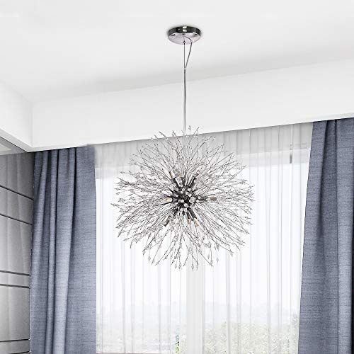 Lingkai Moderno LED Lámpara de techo de cristal Elegante Bolas de cristal Lámpara colgante para el dormitorio Sala de estar Restaurante Comedor de montaje empotrado Lámpara colgante Φ50cm (Chrome)