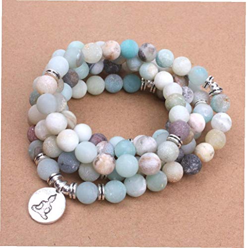 linjunddd La Moda del `s Gotea La Pulsera Helada Mate Amazonita con Encanto Om Yoga Regalo Elegante Pulsera para Hombre Mujeres