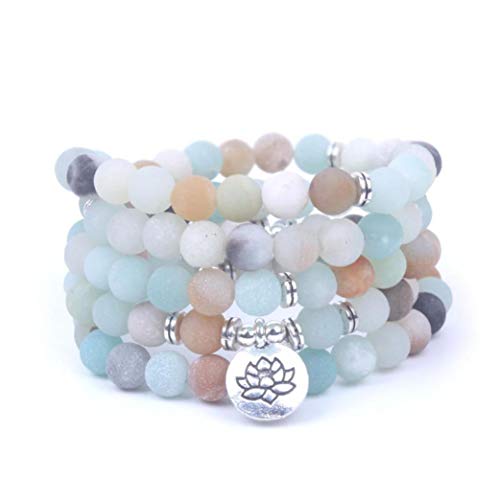 linjunddd La Moda del `s Gotea La Pulsera Helada Mate Amazonita con Encanto Om Yoga Regalo Elegante Pulsera para Hombre Mujeres