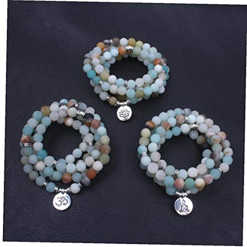 linjunddd La Moda del `s Gotea La Pulsera Helada Mate Amazonita con Encanto Om Yoga Regalo Elegante Pulsera para Hombre Mujeres