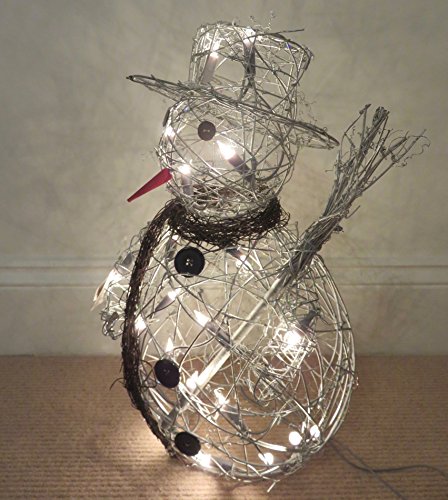 Link products ltd Light Up Silver Snowman. 46cm de alto. Marco de alambre de la figura de la rota. lndoor uso luces de hadas funciona con pilas sin baterías
