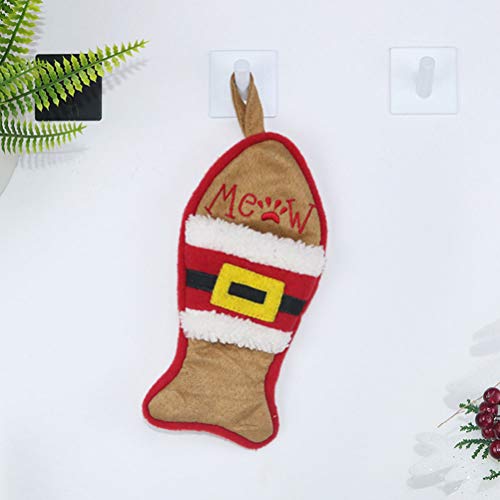 LIOOBO 4 Piezas Calcetín De Navidad De Tela Hueso De Peces s Medias Caramelos Bolsa Cubiertos Dulce Colgante árbol De Navidad Ornamento