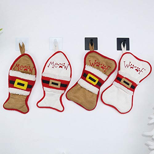 LIOOBO 4 Piezas Calcetín De Navidad De Tela Hueso De Peces s Medias Caramelos Bolsa Cubiertos Dulce Colgante árbol De Navidad Ornamento