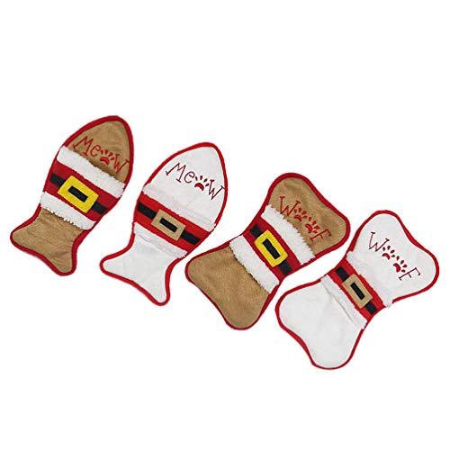 LIOOBO 4 Piezas Calcetín De Navidad De Tela Hueso De Peces s Medias Caramelos Bolsa Cubiertos Dulce Colgante árbol De Navidad Ornamento