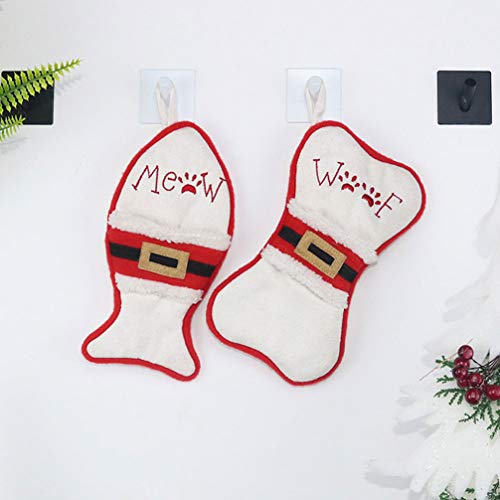 LIOOBO 4 Piezas Calcetín De Navidad De Tela Hueso De Peces s Medias Caramelos Bolsa Cubiertos Dulce Colgante árbol De Navidad Ornamento