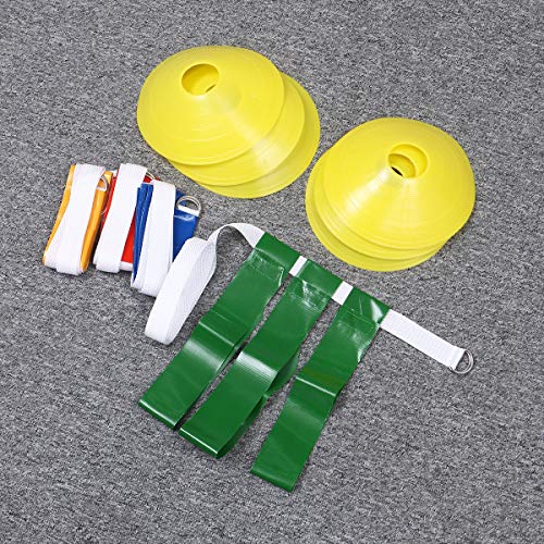 LIOOBO Conjunto de Bandera de fútbol cinturón de Bandera de fútbol Americano 4 Piezas con Conos de Placa de Plato 6 Piezas Bandeja de Marcador de obstáculos para Jugador de fútbol