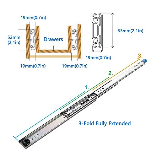 LiQJ Guías para Cajones Corredores De Cajón De Extensión Completa con Cojinete Deslizante De Alta Resistencia, 120kg, 1 Par (2 Piezas), Varias Longitudes