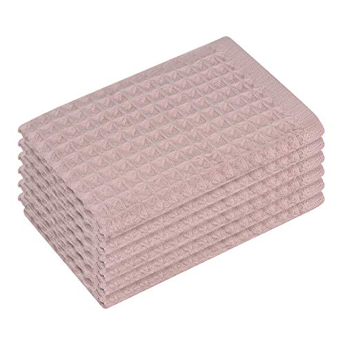 Lirex Toallas de Cocina, 6 Piezas Premium Suave Absorbente Rápido Waffle Weave Paño de Cocina de Algodón 100% Cocina Paños de Cocina Toallas de té Toallas, Lavable a Máquina - Rosado