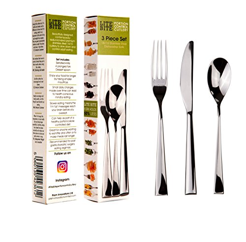 Lite Bite - Cubertería para control de porciones (3 piezas), acero inoxidable 18/10, ayuda de entrenamiento para comer más lentamente