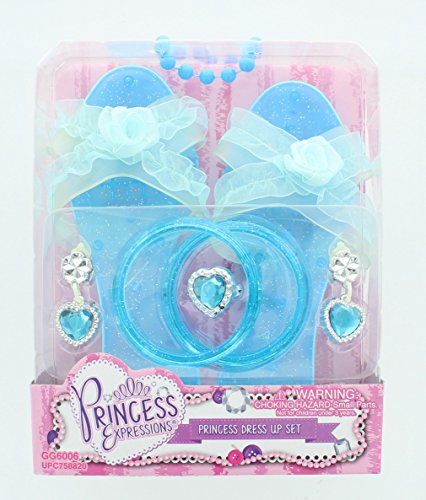 Little Girl Dress Up Juego de 5 accesorios – zapatillas, 2 pulseras, pendientes y anillos, princesita pequeña (azul)