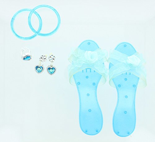 Little Girl Dress Up Juego de 5 accesorios – zapatillas, 2 pulseras, pendientes y anillos, princesita pequeña (azul)