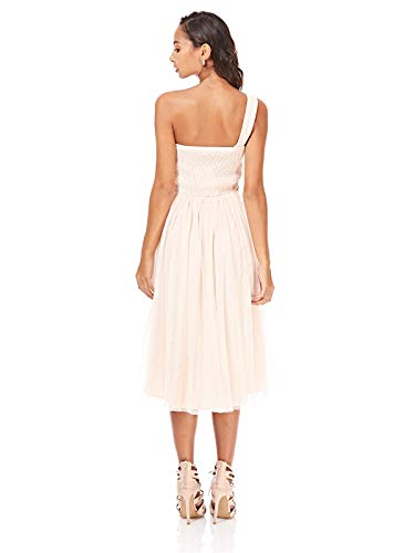 Little Mistress - Vestido de Malla con un Hombro al Aire Estilo promoción para Mujer (38 EU) (Nude)