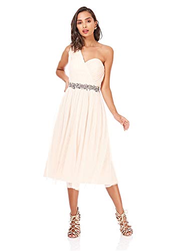 Little Mistress - Vestido de Malla con un Hombro al Aire Estilo promoción para Mujer (38 EU) (Nude)