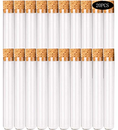 Liuer 20PCS Tubos de ensayo de plástico,12ml Tubo de ensayo transparente con tapones de corcho,Contenedores de muestras para almacenamiento líquido,Almacenar Joyas Tubos de Ensayo Vacíos(16X100 mm)