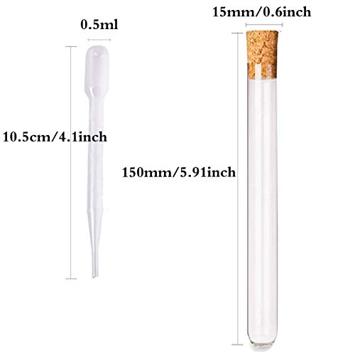 Liuer Tubos de ensayo de plástico,18ml Tubo de ensayo transparente con tapones de corcho,Contenedores de muestras para almacenamiento líquido,Almacenar Joyas Tubos de Ensayo Vacíos(15X150 mm)