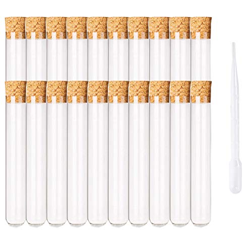 Liuer Tubos de ensayo de plástico,18ml Tubo de ensayo transparente con tapones de corcho,Contenedores de muestras para almacenamiento líquido,Almacenar Joyas Tubos de Ensayo Vacíos(15X150 mm)