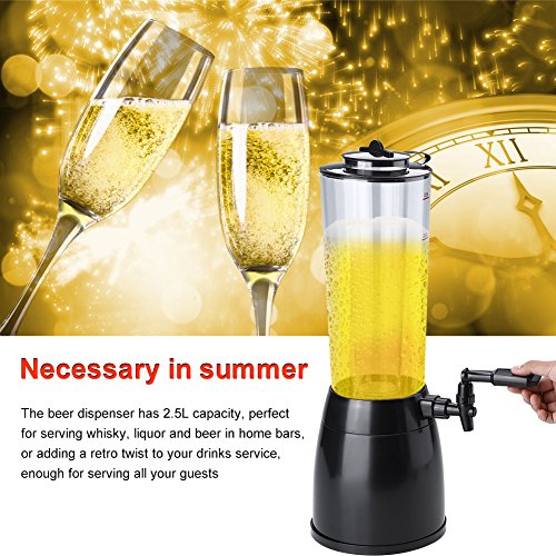 Liukouu Dispensador de Bebidas 2.5L Máquina dispensadora de Cerveza Tubo de Hielo con cámara de Hielo extraíble para Servir Whisky/Licor/Cerveza/Jugo de Agua(Negro)