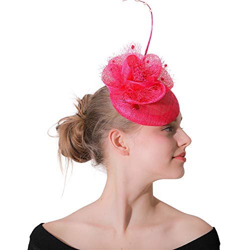 Liuzecai Elegante Sombrero de Flores Sombrero Banda de Alicia Flor Pluma Horquilla Cóctel Fiesta de té Royal Ascot Race