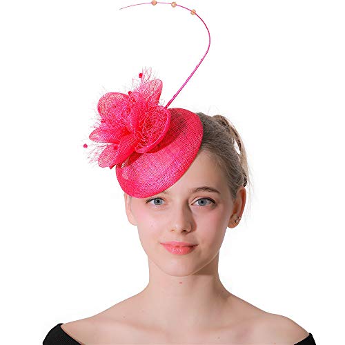 Liuzecai Elegante Sombrero de Flores Sombrero Banda de Alicia Flor Pluma Horquilla Cóctel Fiesta de té Royal Ascot Race