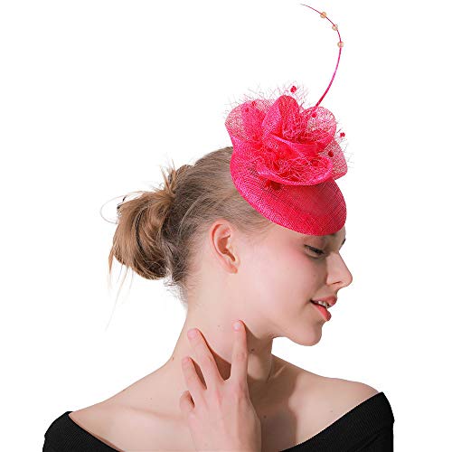 Liuzecai Elegante Sombrero de Flores Sombrero Banda de Alicia Flor Pluma Horquilla Cóctel Fiesta de té Royal Ascot Race